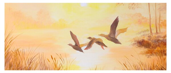 Slika - Žerjavi ob sončnem zahodu (120x50 cm)
