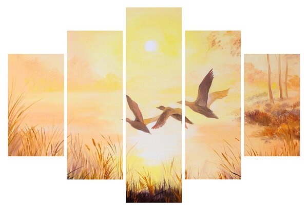 Slika - Žerjavi ob sončnem zahodu (150x105 cm)