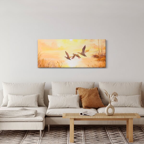 Slika - Žerjavi ob sončnem zahodu (120x50 cm)