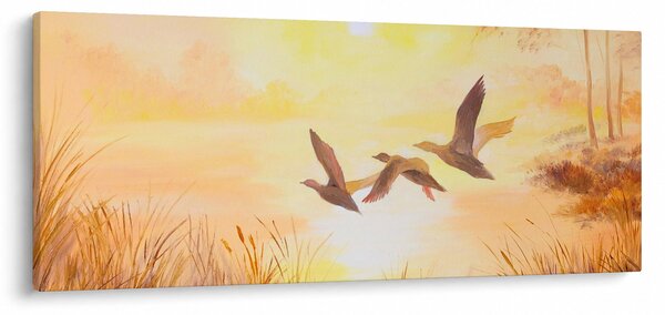 Slika - Žerjavi ob sončnem zahodu (120x50 cm)