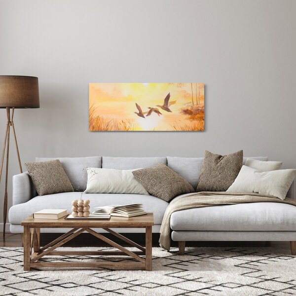 Slika - Žerjavi ob sončnem zahodu (120x50 cm)