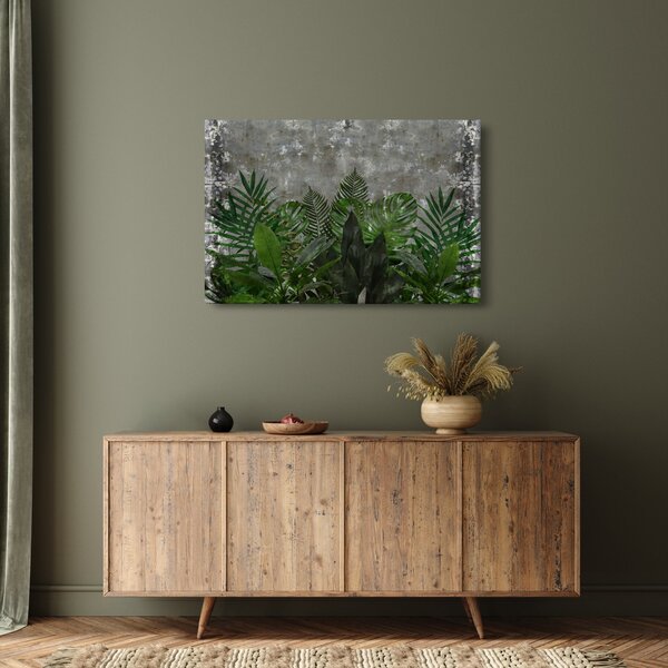Slika - Betonski zid z rastlinami (90x60 cm)