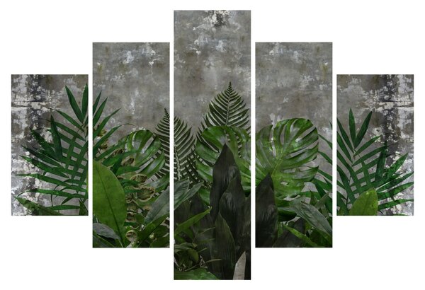 Slika - Betonski zid z rastlinami (150x105 cm)