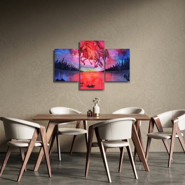 Slika - Prikaz vesoljskih konjev nad jezerom, akvarel (90x60 cm)