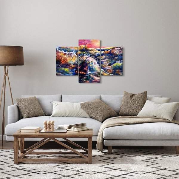 Slika - Ladja na oceanskih valovih, akvarel (90x60 cm)