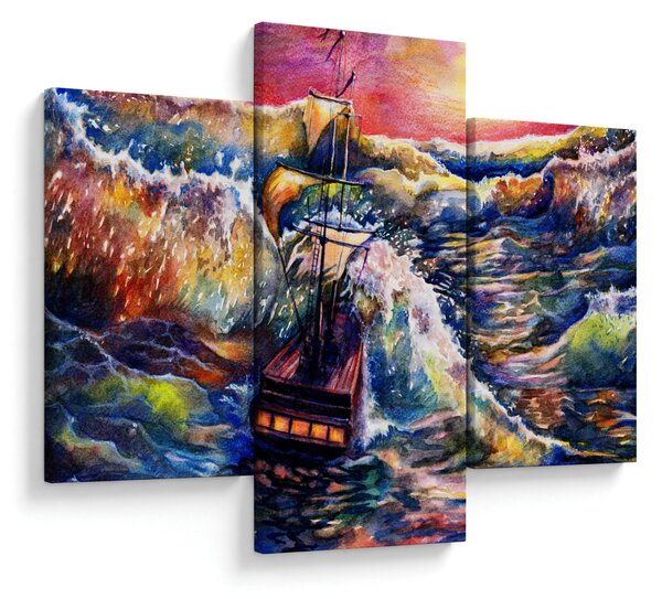 Slika - Ladja na oceanskih valovih, akvarel (90x60 cm)