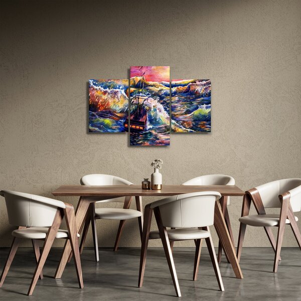 Slika - Ladja na oceanskih valovih, akvarel (90x60 cm)