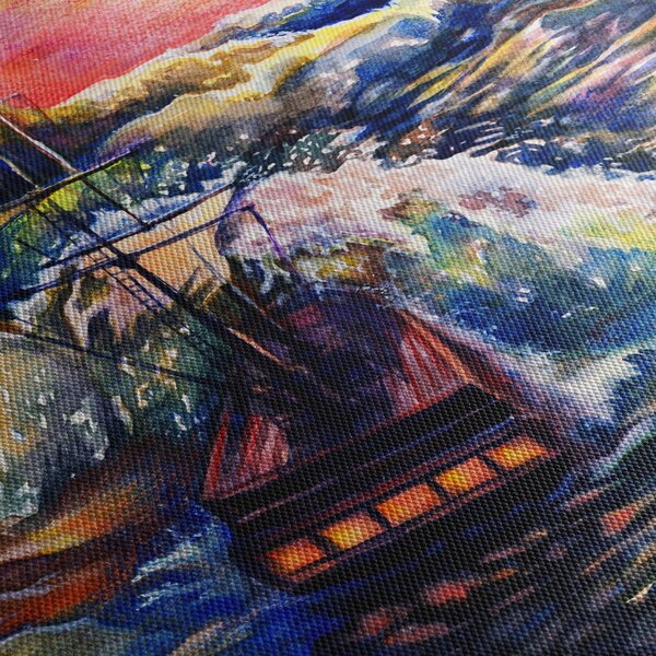 Slika - Ladja na oceanskih valovih, akvarel (sa satom) (90x30 cm)