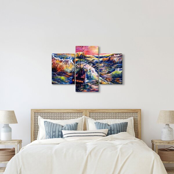 Slika - Ladja na oceanskih valovih, akvarel (90x60 cm)