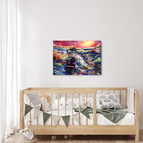 Slika - Ladja na oceanskih valovih, akvarel (70x50 cm)
