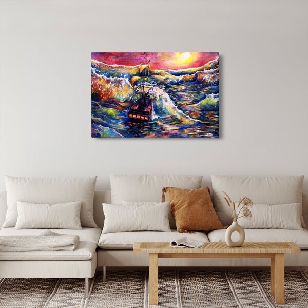 Slika - Ladja na oceanskih valovih, akvarel (90x60 cm)