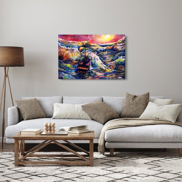 Slika - Ladja na oceanskih valovih, akvarel (90x60 cm)