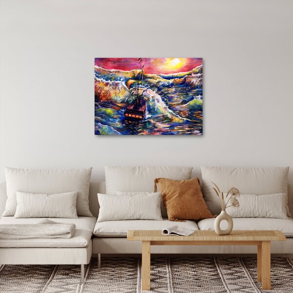 Slika - Ladja na oceanskih valovih, akvarel (70x50 cm)