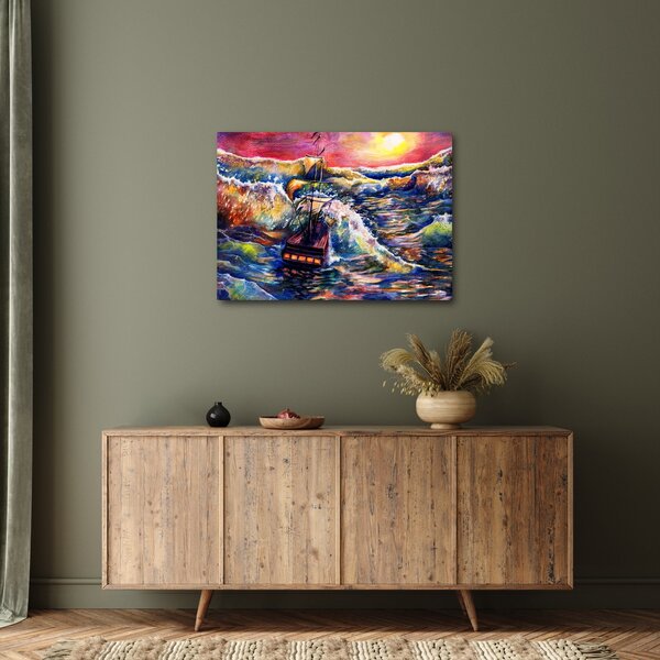 Slika - Ladja na oceanskih valovih, akvarel (70x50 cm)
