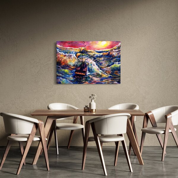 Slika - Ladja na oceanskih valovih, akvarel (90x60 cm)