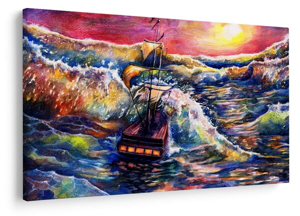 Slika - Ladja na oceanskih valovih, akvarel (90x60 cm)