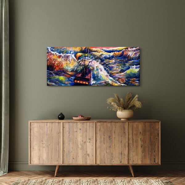 Slika - Ladja na oceanskih valovih, akvarel (120x50 cm)