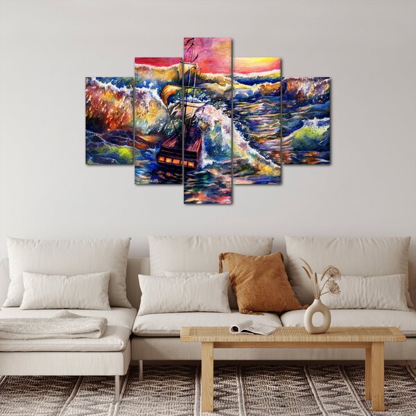 Slika - Ladja na oceanskih valovih, akvarel (150x105 cm)