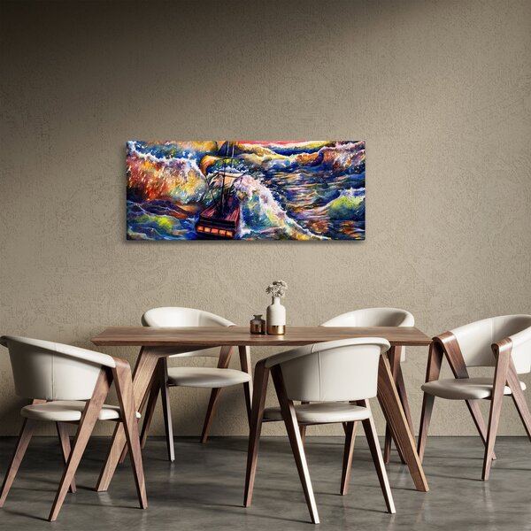 Slika - Ladja na oceanskih valovih, akvarel (120x50 cm)