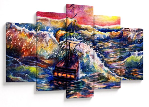 Slika - Ladja na oceanskih valovih, akvarel (150x105 cm)