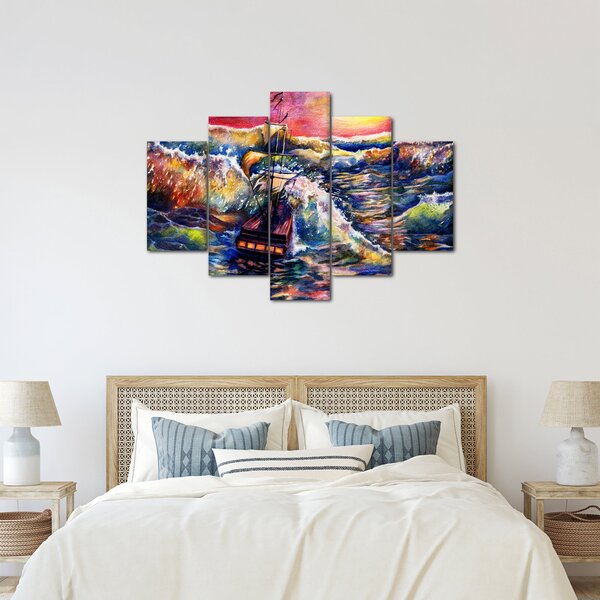 Slika - Ladja na oceanskih valovih, akvarel (150x105 cm)