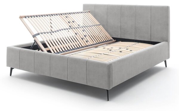 Svijetlo sivi tapecirani bračni krevet s prostorom za odlaganje s podnicom 180x200 cm Lizzano – Meise Möbel