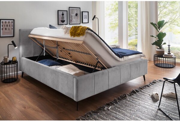 Svijetlo sivi tapecirani bračni krevet s prostorom za odlaganje s podnicom 180x200 cm Lizzano – Meise Möbel