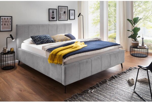 Svijetlo sivi tapecirani bračni krevet s prostorom za odlaganje s podnicom 180x200 cm Lizzano – Meise Möbel