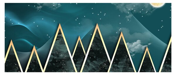 Slika - Polna luna nad zlatimi gorami (120x50 cm)