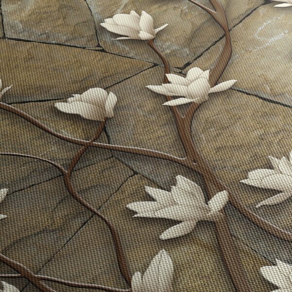Slika - Bele magnolije na kamnitem zidu (90x60 cm)
