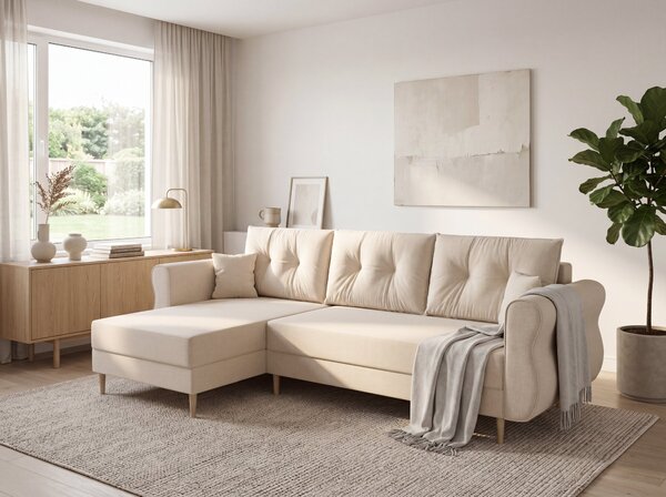Razvlačna kutna garnitura L SILVIANO 230x140 cm, krem, univerzalna
