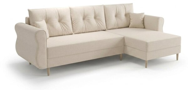 Razvlačna kutna garnitura L SILVIANO 230x140 cm, krem, univerzalna