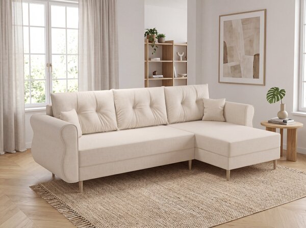 Razvlačna kutna garnitura L SILVIANO 230x140 cm, krem, univerzalna