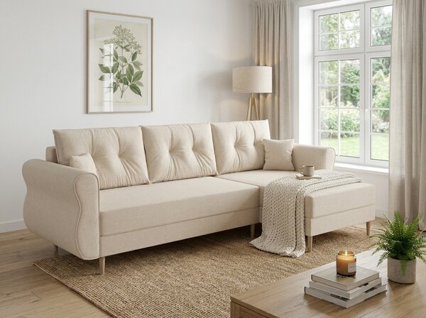 Razvlačna kutna garnitura L SILVIANO 230x140 cm, krem, univerzalna