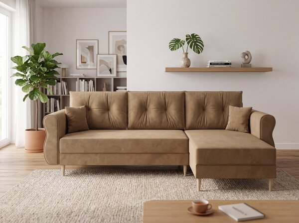 Razvlačna kutna garnitura L SILVIANO 230x140 cm, bež, univerzalna