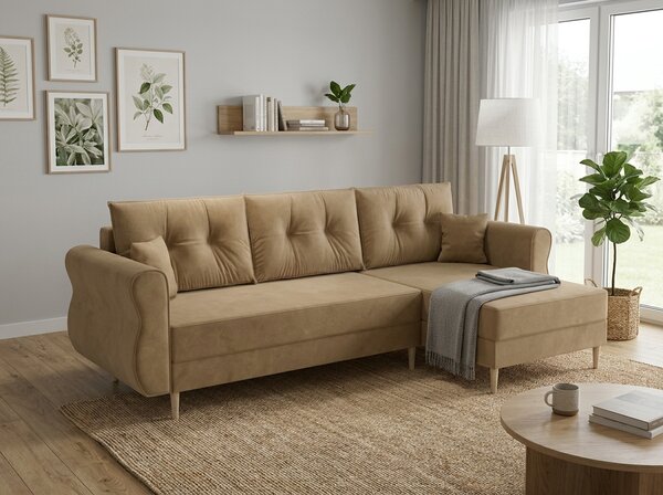 Razvlačna kutna garnitura L SILVIANO 230x140 cm, bež, univerzalna