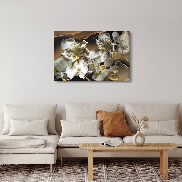 Slika - Cvetovi orhidej na marmornem ozadju (90x60 cm)