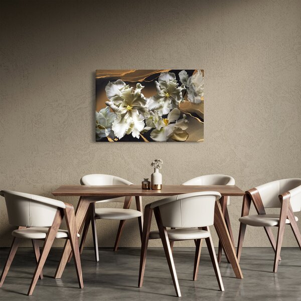 Slika - Cvetovi orhidej na marmornem ozadju (90x60 cm)