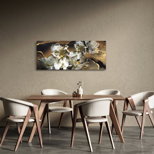 Slika - Cvetovi orhidej na marmornem ozadju (120x50 cm)