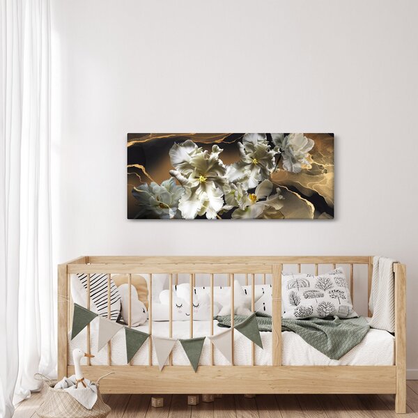 Slika - Cvetovi orhidej na marmornem ozadju (120x50 cm)