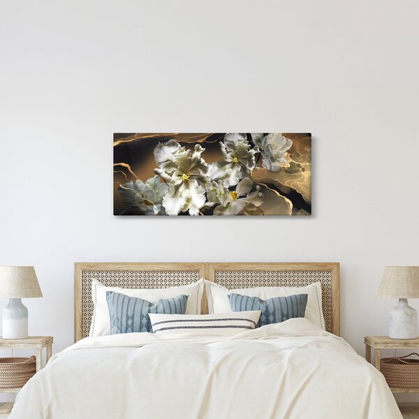 Slika - Cvetovi orhidej na marmornem ozadju (120x50 cm)