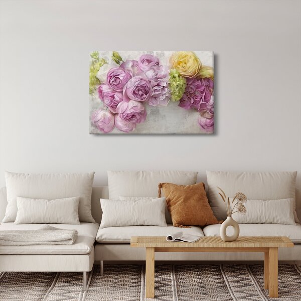 Slika - Rože na steni v pastelnih barvah (90x60 cm)