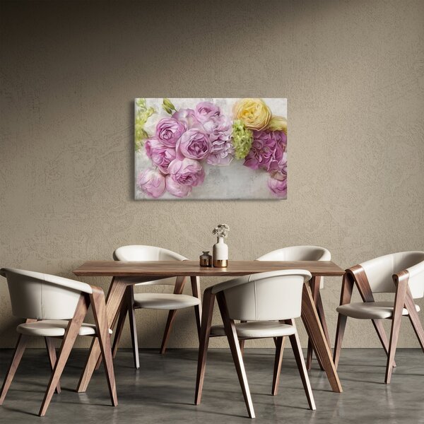 Slika - Rože na steni v pastelnih barvah (90x60 cm)