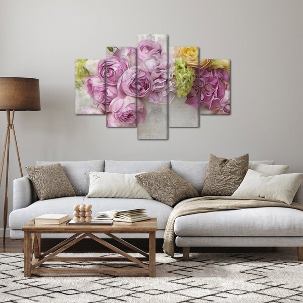 Slika - Rože na steni v pastelnih barvah (150x105 cm)
