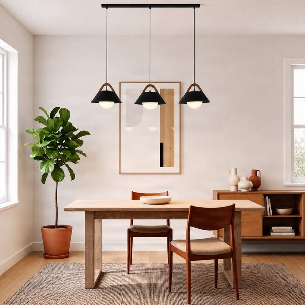 Luminex Funda viseća lampa, crna, duljina 110 cm, 3 sjenila, metal/staklo, prigušiva, Crno, Dnevni boravak/blagovaonica, Metal