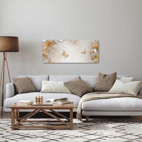 Slika - Rože z metuljčki (120x50 cm)