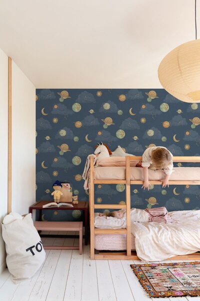 Dječja flis tapeta za zid, plava, svemir, LD3515, Little Dreamers, Grandeco | Ljepilo besplatno