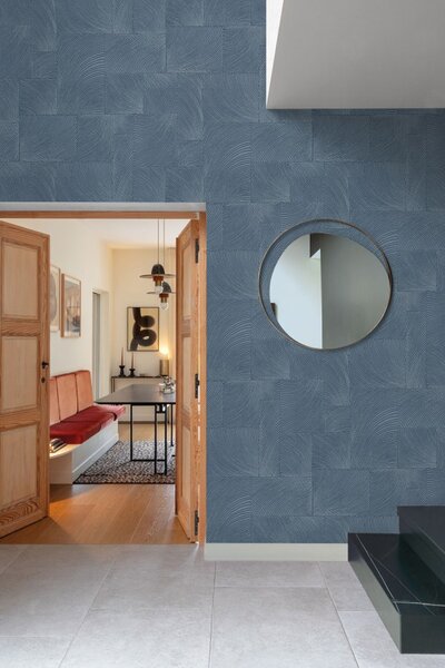 Plava geometrijska flis tapeta za zid, A71501, Omura, Grandeco | Ljepilo besplatno