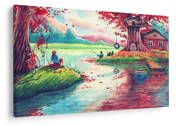 Slika - Akvarel, Zaliv v gorski vasi (90x60 cm)