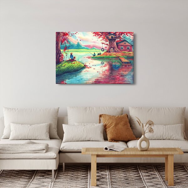 Slika - Akvarel, Zaliv v gorski vasi (90x60 cm)